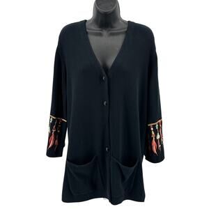 Bob Mackie Wearable Art Cardigan WMNS L Black Western Dream Catcher Embroidered